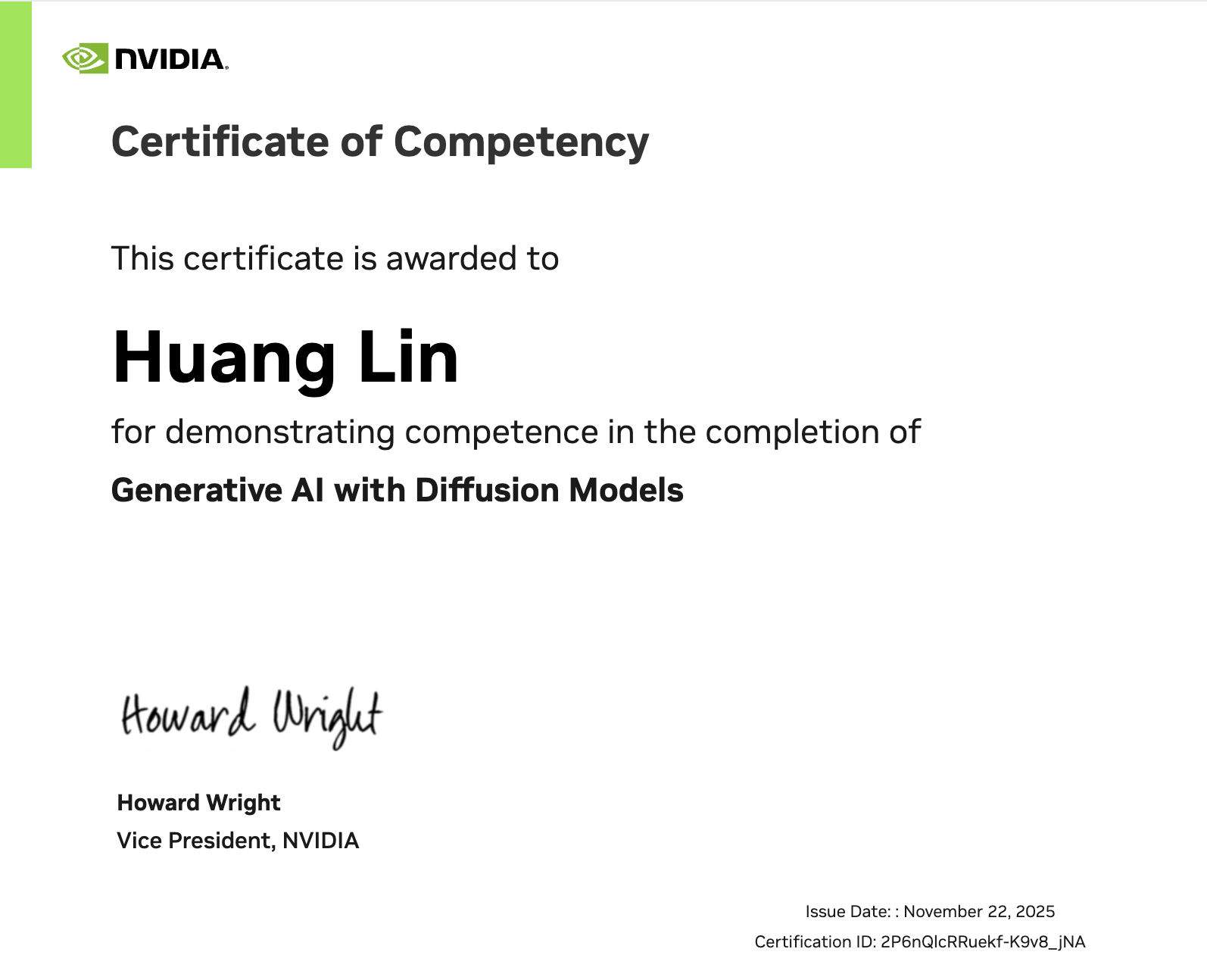 Generative AI diffusion models certificate