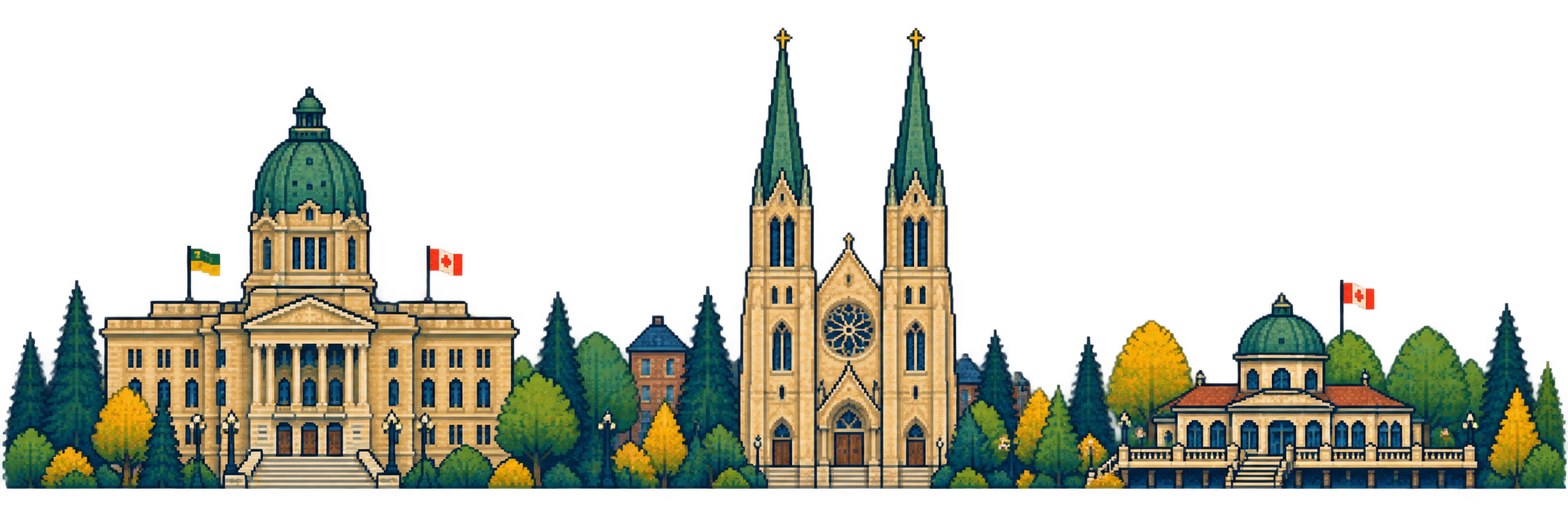 Regina and Montreal pixel landmarks across the Canadian research chapter.